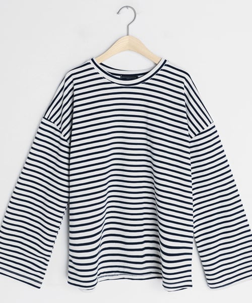 DHOLIC（ディーホリック）の「ボーダーボクシーフィットTシャツ（Tシャツ/カットソー・レディース・ブラウン/イエロー/ピンク/ブラック/ブルー・FREE）」の3枚目の写真