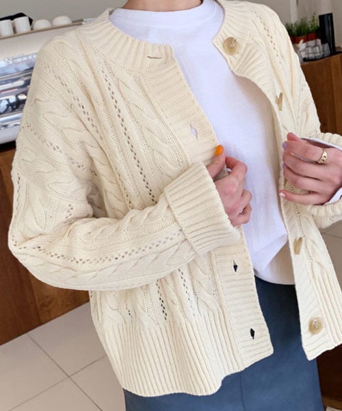 DHOLIC(ディーホリック)の「ツイストパンチングカーディガン(カーディガン/ボレロ・レディース・ピンク/ホワイト/その他/パープル・FREE)」の2枚目の写真