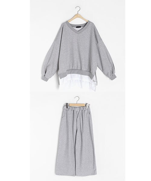 DHOLIC（ディーホリック）の「Vネックレイヤードスウェット&パンツSET（スウェット・レディース・ベージュ/ブラック/グレー・FREE）」の3枚目の写真