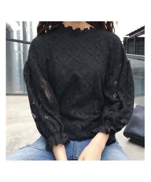 STORES.jp（ストアーズドットジェーピー）の「レース ブラウス 9分袖 ホワイト ブラック フリーサイズ（シャツ/ブラウス・レディース・その他）」の2枚目の写真