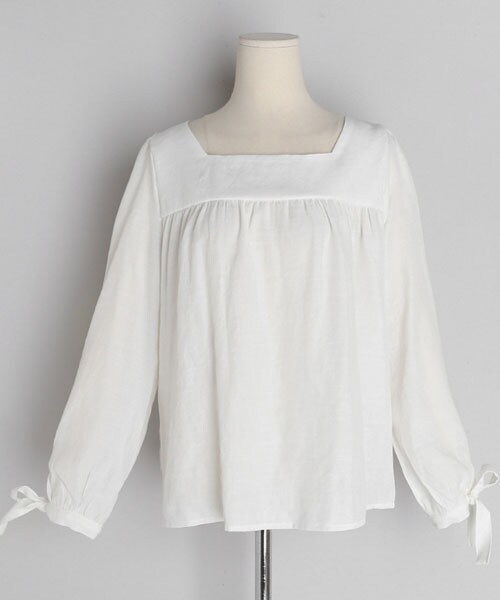 DHOLIC（ディーホリック）の「スクエアネックリボンブラウス（シャツ/ブラウス・レディース・ベージュ/ホワイト/ピンク/ブラック・FREE）」の2枚目の写真