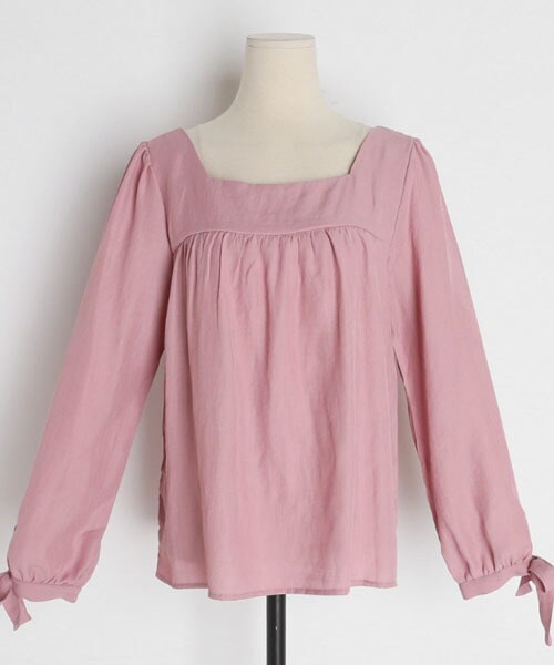 DHOLIC（ディーホリック）の「スクエアネックリボンブラウス（シャツ/ブラウス・レディース・ベージュ/ホワイト/ピンク/ブラック・FREE）」の4枚目の写真