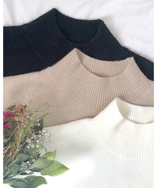 chocomee（チョコミー）の「ハイネックニット（ニット/セーター・レディース・ホワイト/ベージュ/ブラック・FREE）」の2枚目の写真