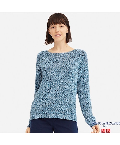 UNIQLO（ユニクロ）の「テープヤーンクルーネックセーター（長袖）（ニット/セーター・レディース・NAVY 69/BLUE 68/OFF WHITE 01・M/3XL/XS/S/XL/XXL/L）」の3枚目の写真