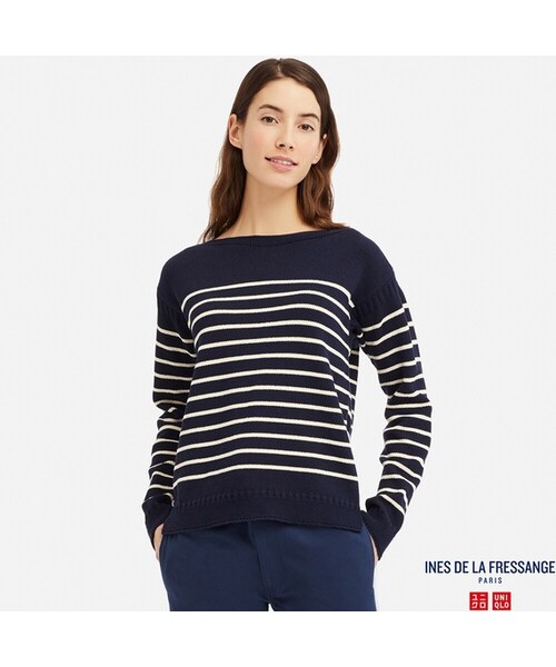 UNIQLO（ユニクロ）の「フィッシャーマンボートネックボーダーセーター（長袖）（ニット/セーター・レディース・NATURAL 30/BEIGE 32/NAVY 69・S/XS/XL/L/XXL/M/3XL）」の3枚目の写真