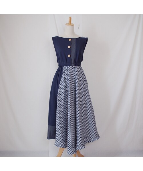 Handmade（ハンドメイド）の「ツギハギワンピース（ネイビー）（ワンピース・レディース・その他）」の7枚目の写真