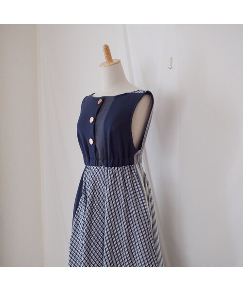 Handmade（ハンドメイド）の「ツギハギワンピース（ネイビー）（ワンピース・レディース・その他）」の8枚目の写真