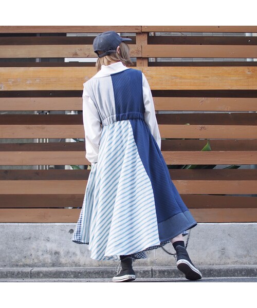 Handmade（ハンドメイド）の「ツギハギワンピース（ネイビー）（ワンピース・レディース・その他）」の5枚目の写真