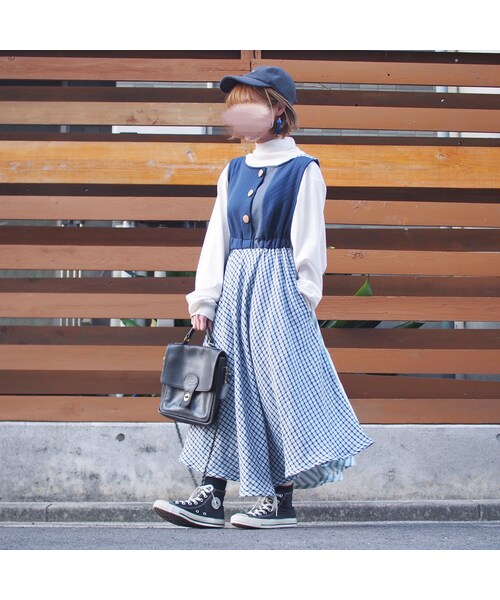 Handmade（ハンドメイド）の「ツギハギワンピース（ネイビー）（ワンピース・レディース・その他）」の3枚目の写真