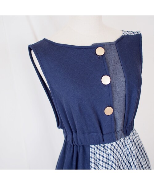 Handmade（ハンドメイド）の「ツギハギワンピース（ネイビー）（ワンピース・レディース・その他）」の10枚目の写真