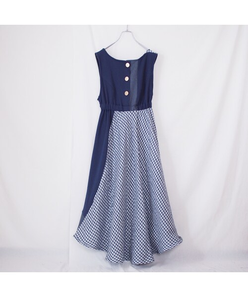 Handmade（ハンドメイド）の「ツギハギワンピース（ネイビー）（ワンピース・レディース・その他）」の2枚目の写真
