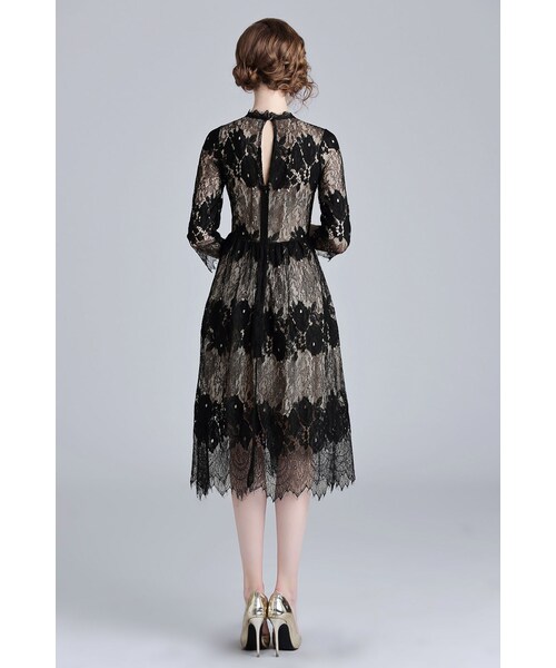 Nodress ワンピース　リボン　レース　ブラック　ワンピース ドレスプラス DRESS+ レースワンピース ロングフレアワンピース