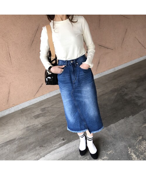 copine（コピン）の「裾フリンジアシンメトリーデニムスカート【クリックポスト対象商品】（デニムスカート・レディース・その他）」の8枚目の写真