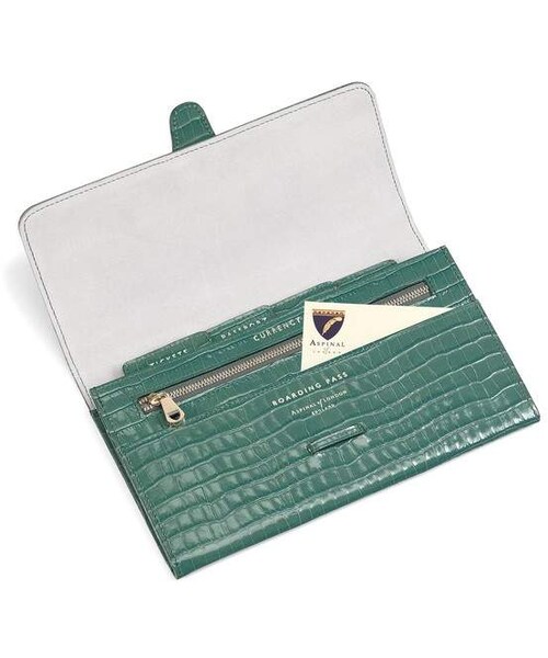 Aspinal of Londonの「Aspinal Of London Classic Travel Wallet In Deep Shine Sage Small Croc（財布）」 WEAR
