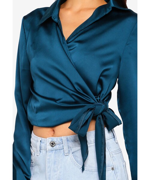 missguided satin wrap top