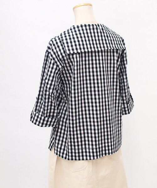 paravion（パラビオン）の「ギンガムセーラーシャツブラウス（トップス・レディース・ネイビー/レッド/ブラック・ワンサイズ）」の4枚目の写真