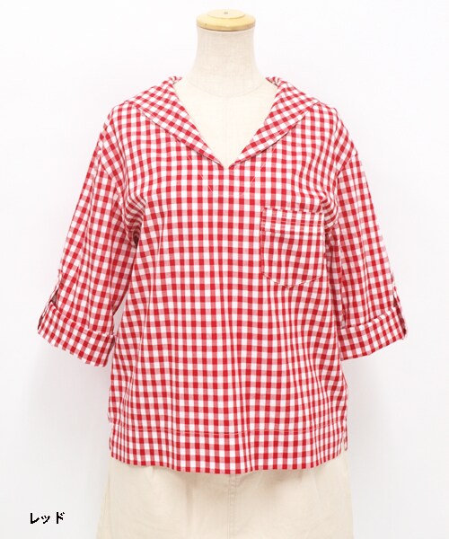 paravion（パラビオン）の「ギンガムセーラーシャツブラウス（トップス・レディース・ネイビー/レッド/ブラック・ワンサイズ）」の3枚目の写真
