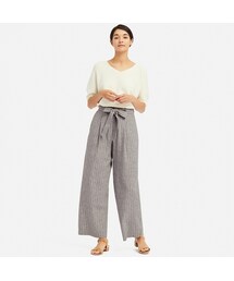 UNIQLO | ベルテッドリネンコットンワイドストレートパンツ(丈標準66～68cm）(その他パンツ)