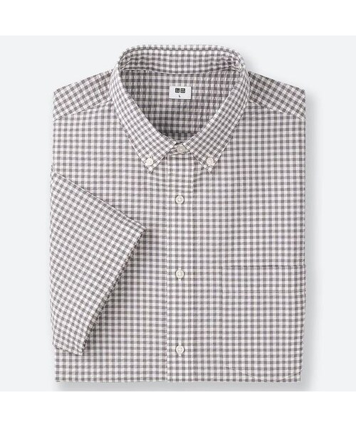 UNIQLO（ユニクロ）の「ドライシアサッカーチェックシャツ（ボタンダウン・半袖）（シャツ/ブラウス・メンズ・NAVY 69/GRAY 03・4XL/XXL/XL/3XL/S/L/M/XS）」の2枚目の写真