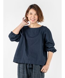 45R ヒッコリー フリルカットワーク ブラウス