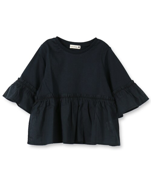 BRANSHES（ブランシェス）の「ギャザー7分袖Tシャツ（Tシャツ/カットソー・キッズ・ローズピンク/ブラック・80cm～150cm）」の2枚目の写真