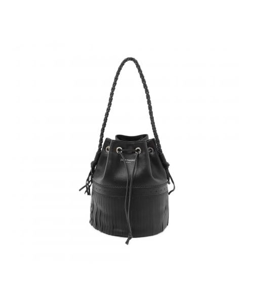 [J&M DAVIDSON] J&M DAVIDSON Carnival Drawstring Fringe Leather Shoulder Bag Black [Used] [Authenticated/Genuine Product Guaranteed] 204374