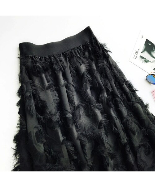 FRANGANT フェザー ロングスカート 黒