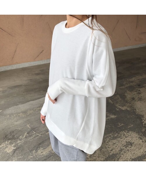 copine（コピン）の「袖リブデザイン！ゆるシルエットワッフルロング丈カットソー(3color)【クリックポスト対象商品】（Tシャツ/カットソー・レディース・その他）」の2枚目の写真