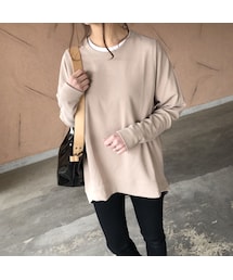 copine | 袖リブデザイン！ゆるシルエットワッフルロング丈カットソー(3color)【クリックポスト対象商品】(Tシャツ/カットソー)