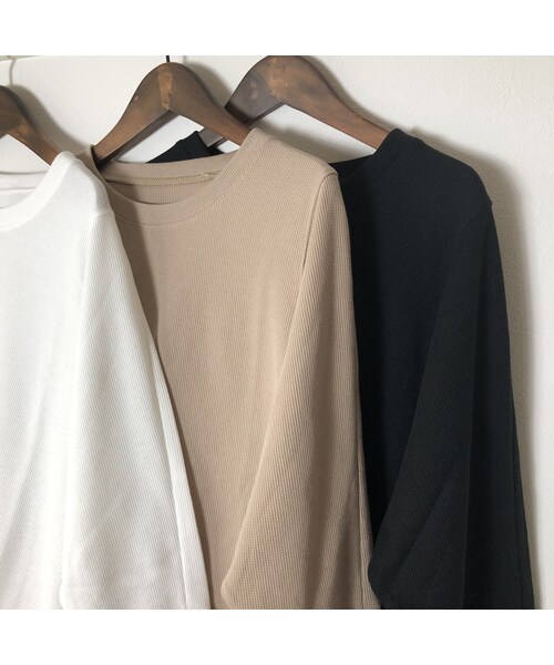 copine（コピン）の「袖リブデザイン！ゆるシルエットワッフルロング丈カットソー(3color)【クリックポスト対象商品】（Tシャツ/カットソー・レディース・その他）」の14枚目の写真