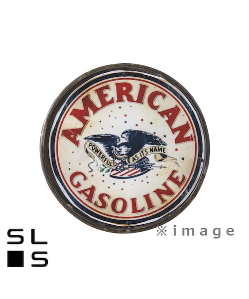 旧ロゴ『トヨタ』ドラム缶 no brand（ノーブランド）の「メタルサイン アメリカンガソリン W58/D1