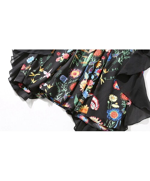 【希少】 Flower シフォンゆるピタ花柄シャツワンピ 希少】 Flower シフォンゆるピタ花柄シャツワンピ