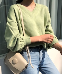 DHOLIC | Vネックパフスリーブニット(ニット/セーター)