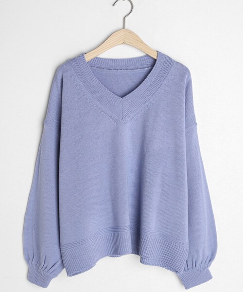 DHOLIC（ディーホリック）の「Vネックパフスリーブニット（ニット/セーター・レディース・グリーン/ベージュ/パープル・FREE）」の3枚目の写真