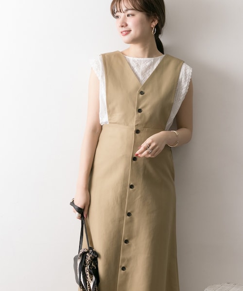 URBAN RESEARCH（アーバンリサーチ）の「コットン2重織2WAYジャンスカ（ワンピース/ドレス・レディース・BEIGE/NAVY・FREE）」の7枚目の写真