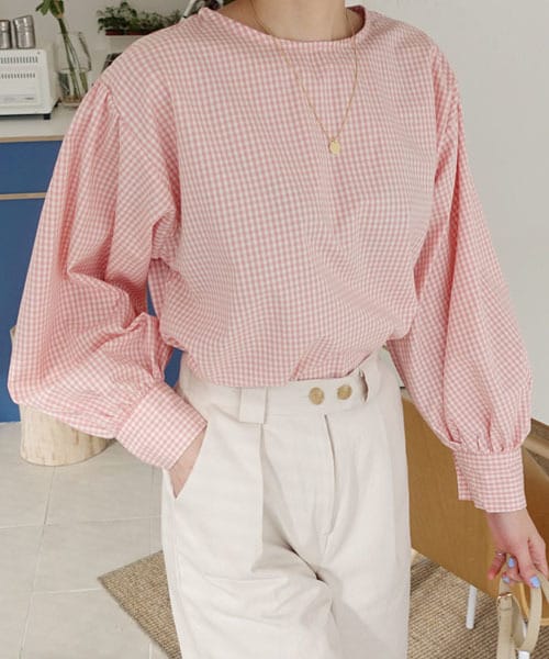DHOLIC(ディーホリック)の「タックスリーブチェックブラウス(シャツ/ブラウス・レディース・ピンク/ブルー/グリーン・FREE)」の1枚目の写真