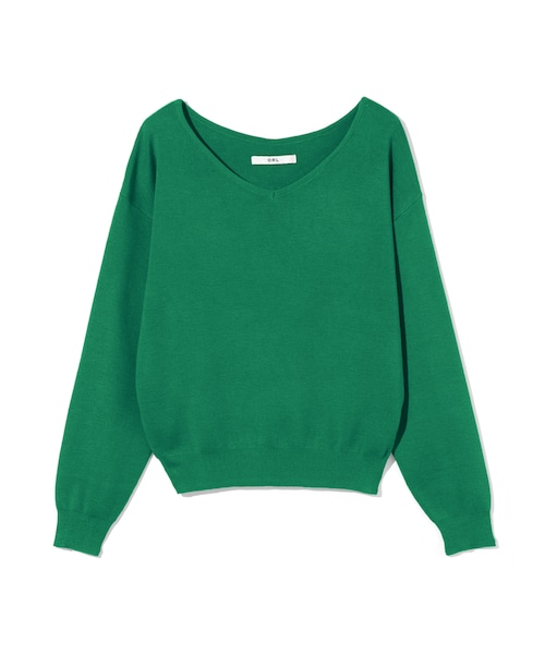 GRL（グレイル）の「Vネックニットトップス（ニット/セーター・レディース・オフホワイト/グリーン/パープル・M）」の2枚目の写真