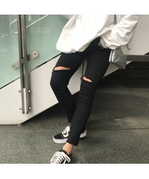 no brand | 膝上パカstretchデニムパンツ(デニムパンツ)