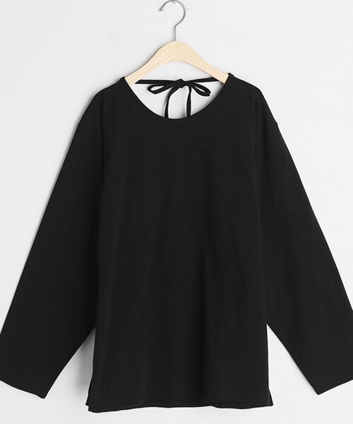 DHOLIC（ディーホリック）の「バックUカットリボンTシャツ（Tシャツ/カットソー・レディース・ホワイト/パープル/ブラック・FREE）」の2枚目の写真