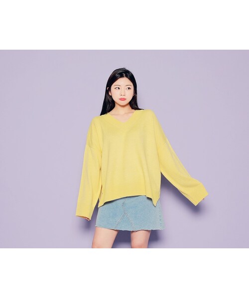 HOTPING（ホッピン）の「パステルカラーVネックニット（ニット/セーター・レディース・Blue/Yellow/Green/Pink・フリーサイズ）」の3枚目の写真