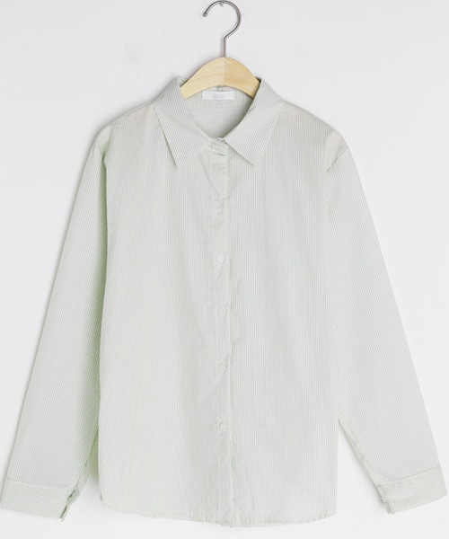 DHOLIC（ディーホリック）の「コットンストライプシャツ（シャツ/ブラウス・レディース・イエロー/ブルー/パープル/グリーン・FREE）」の2枚目の写真