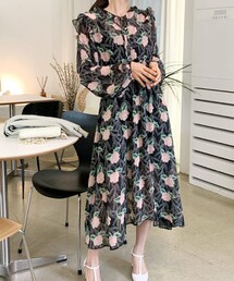 DHOLIC | ネックリボンフリルフローラルワンピース(ワンピース)