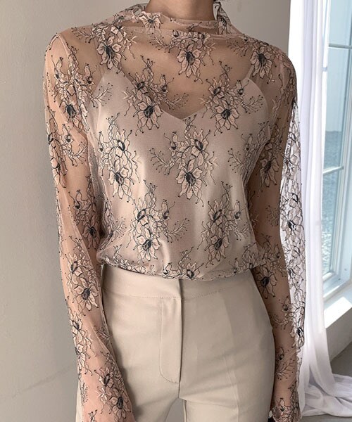 DHOLIC（ディーホリック）の「シアーフローラルブラウス（シャツ/ブラウス・レディース・ブルー/ベージュ/ピンク・FREE）」の3枚目の写真