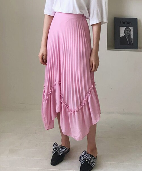 DHOLIC（ディーホリック）の「フリルプリーツロングスカート（スカート・レディース・ホワイト/ピンク/イエロー・FREE）」の3枚目の写真
