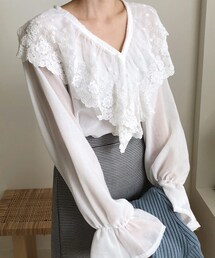 DHOLIC | Vネックレースラッフルスリーブブラウス(シャツ/ブラウス)