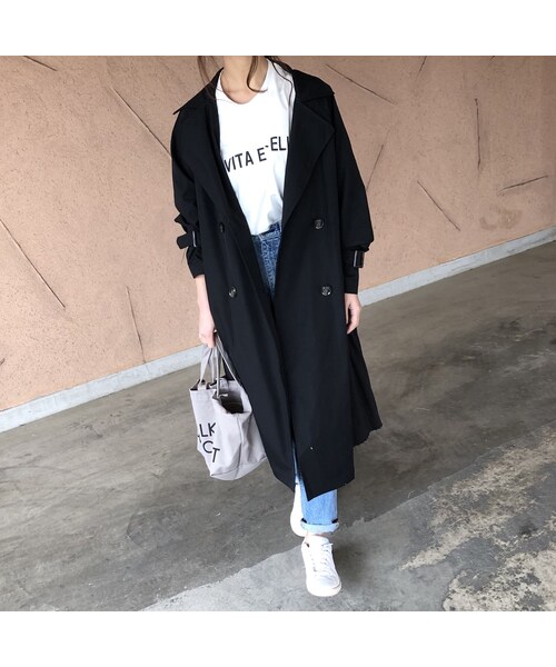 copine（コピン）の「再入荷！サイドプリーツゆったりロングトレンチコート(2color)【クリックポスト対象商品】（トレンチコート・レディース・その他）」の3枚目の写真