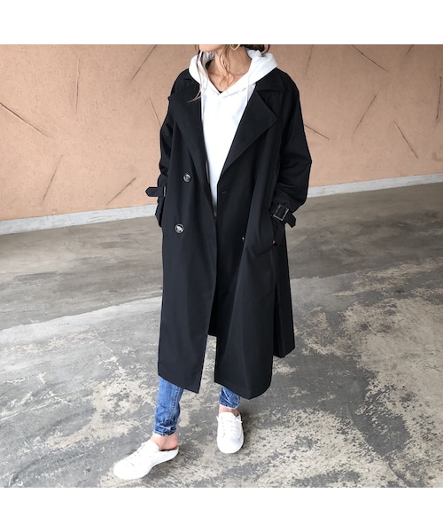 copine（コピン）の「再入荷！サイドプリーツゆったりロングトレンチコート(2color)【クリックポスト対象商品】（トレンチコート・レディース・その他）」の7枚目の写真