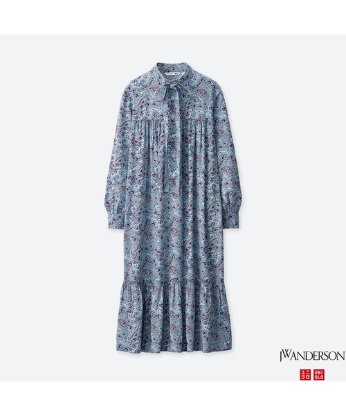 UNIQLO（ユニクロ）の「ギャザーワンピース（長袖）（ワンピース・レディース・ORANGE 22/BLUE 64・M/L/S/XL/XXL）」の2枚目の写真