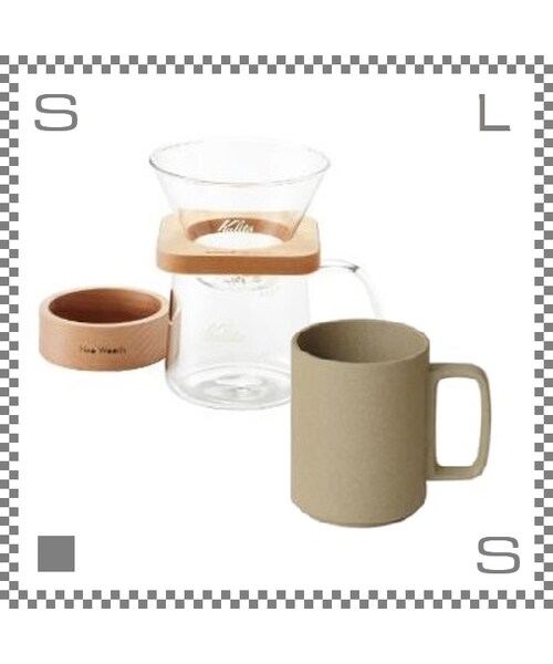 No Brand ノーブランド の Kalita カリタ Wdg 185 角型コーヒードリップセット Hasami Porcelain ハサミポーセリン マグカップ Lサイズ ナチュラル キッチンツール Wear