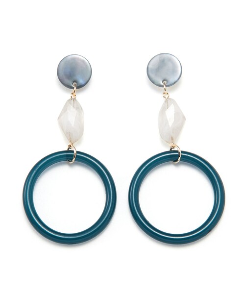 GRL(グレイル)の「シェル×ストーンデザインピアス(ピアス(両耳用)・レディース・ブラック/アイボリー/ブルー・F/F)」の3枚目の写真